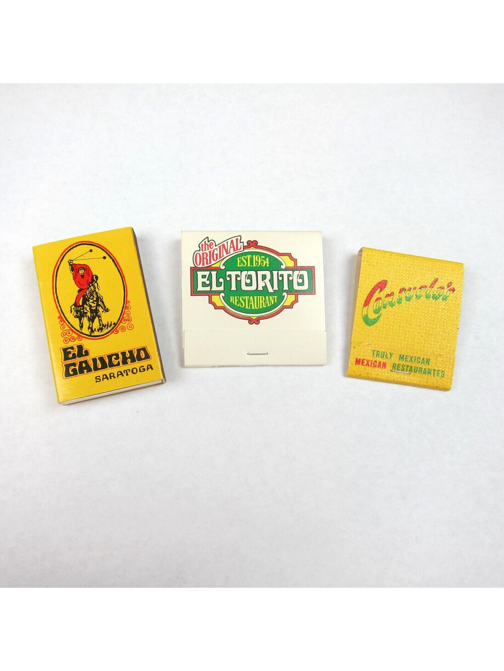 3 Vintage Matchbooks El Gaucho El Torito Consuelos California Mexican Restaurant